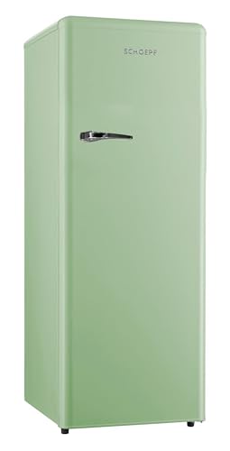 SCHOEPF – RKS245SGD Vollraum-Kühlschrank 145,6 cm – Retro Design – Grün – 238 L – LED-Beleuchtung – Höhenverst. Füße – 40 dB – Freistehend – Vintage Look - Getränkekühlschrank, Standardkühlschrank