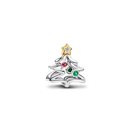 PANDORA Moments Weihnachtsbaum Charm aus Sterling-Silber mit 14K vergoldeter Metalllegierung und Zirkonia, Kompatibel Moments, 764248C01