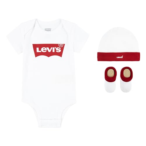 Levi's Kids Classic batwing infant hat bodysuit bootie set 3pc Unisex Baby Weiß 0-6 Monate
