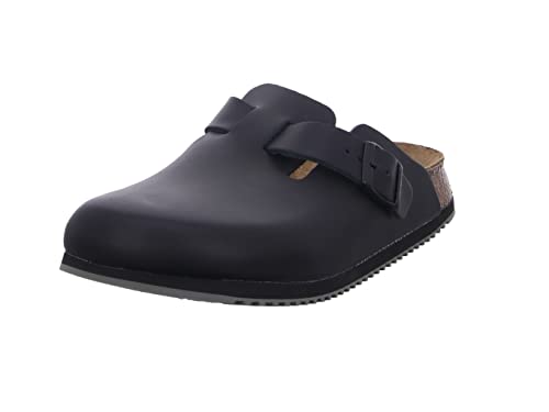 Birkenstock Boston Super Grip aus Naturleder - Herren und Damen Clogs Berufsschuh - Rutschhemmende Gummi-Eva-Sohle nach EN ISO 20347 - Anatomisch geformtes Kork-Latex-Fußbett - Schwarz - Normal - 44