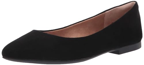 Amazon Essentials Damen Ballerinas mit spitzem Zehenbereich, Schwarz Mikro Wildleder, 37 EU