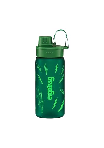 ergobag Trinkflasche Trinkflasche BPA-frei 550 ml, auslaufsicher und Kohlensäure geeignet, spülmaschinengeeignet, Blitze - Dunkelgrün