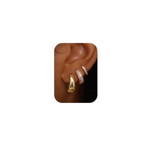Chriscoco 3Paar Creolen Gold/Silber Ohrringe Creolen Damen Hypoallergen Goldene Ohrringe Damen Leichte Kleine Creole für Mädchen