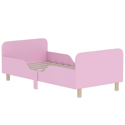 AIYAPLAY Kinderbett mit Rausfallschutz, Lattenrost, 140 x 70 cm Jugendbett mit Kopf- und Fußteil, Einzelbett aus Holz, Holzbett für Mädchen und Jungen, Rosa