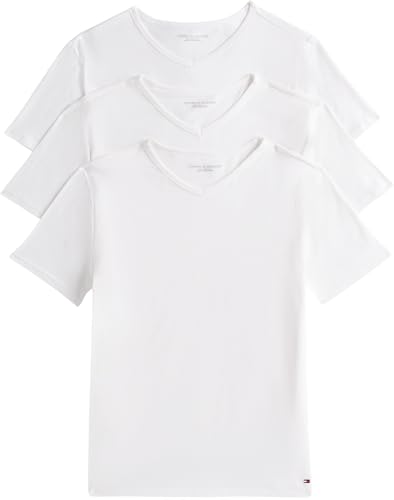 Tommy Hilfiger Herren 3er Pack T-Shirts Kurzarm Stretch V-Ausschnitt, Weiß (White/White/White), M
