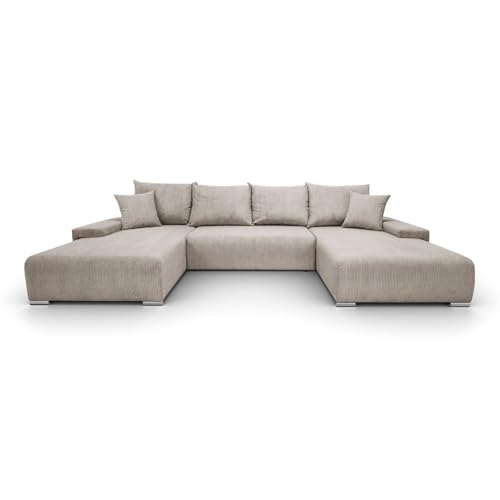 Lookway Modernes Ecksofa LAVIO U mit Schlaffunktion und Bettkasten – Großes U-Form Sofa mit Bettfunktion, Länge 150x290 cm, Breite 348 cm, Komfort Wohnlandschaft mit Stauraum (Beige - Anafi 22)