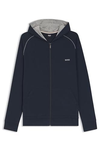 BOSS Herren Mix&Match Jacket H Hoodie aus Stretch-Baumwolle mit Reißverschluss und Logo-Stickerei Dunkelblau XL