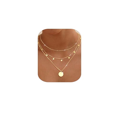Chriscoco 3Pcs Kette Gold Damen Layering Halskette Damen Gold 14K Vergoldet Edelstahl Kette mit Coin Anhänger Wasserfest Einstellbare Goldkette Silberkette