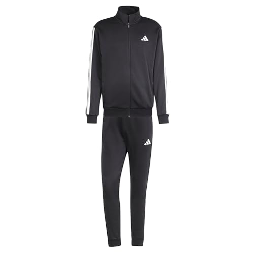 adidas Herren SPORTSWEAR BASIC 3 STRIPES FLEECE TRACKSUIT, Black, XL