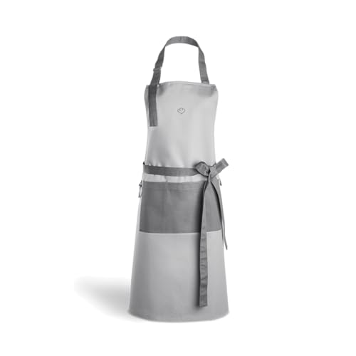 SPRINGLANE verstellbare Kochschürze 100% Baumwolle, Küchenschürze mit zwei Taschen und praktischem Karabiner - Grau
