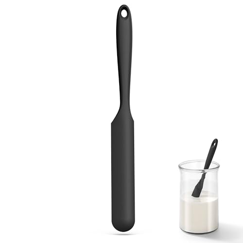 U-Taste Schmaler Silikonspatel: 315 ℃ hitzebeständiger flexibler Glasspatel mit langem und schlanker Griff zum Abschaben von Saucen, Rühren von Sauerteigstartern, passt für kleine Behälter (Schwarz)