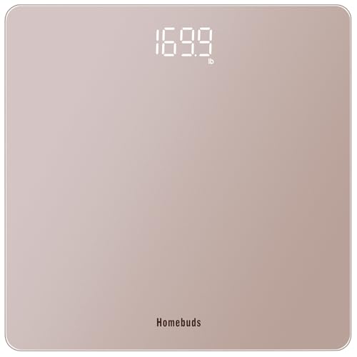 Homebuds Digitale Waage Personen, hohe Präzision Zugesichert durch professionelle Personenwaage fabrik SEIT 2001, helle weiße LED und Step On, 3*AAA Batterien enthalten, 400lb/182kg, Roségold