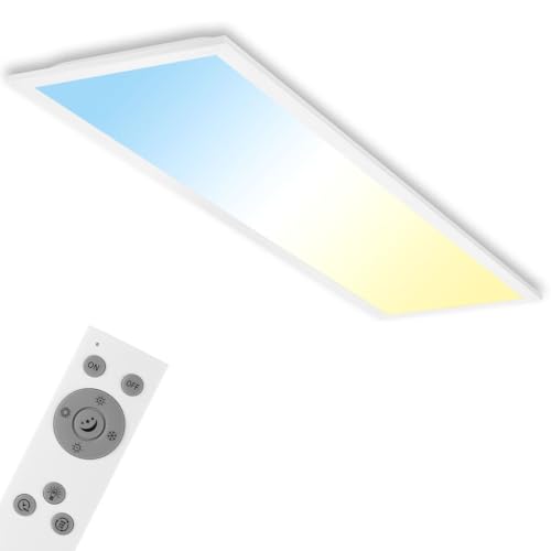 Briloner Leuchten Deckenlampe, LED Panel dimmbar, Farbtemperatursteuerung, inklusive Fernbedienung, 24W, 2.600 Lumen, Weiß, Kunststoff, 24 W, 1000x250x61mm (LxBxH)