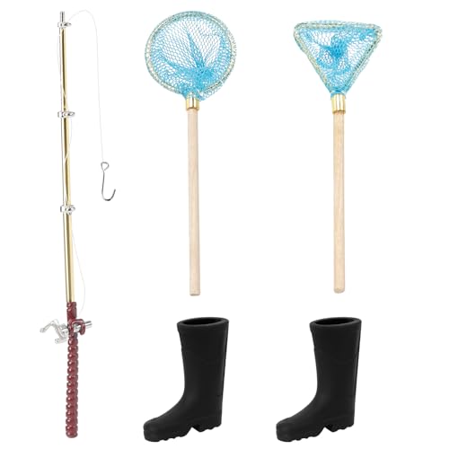 Wichtel Zubehör,Miniatur Angelrute und Fischernetz Wichtel Angelrute Miniatur Angel Wichtelzubehör Puppenhaus Zubehör