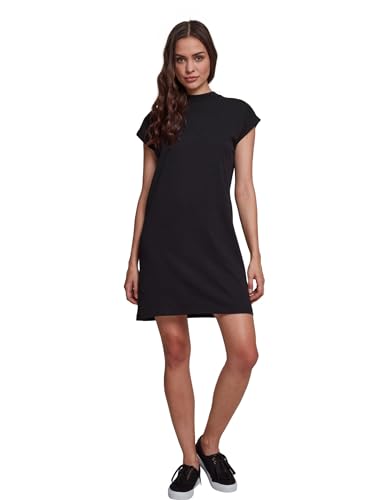 Urban Classics Damen Turtle Extended Shoulder Dress – Baumwoll Kleid mit Stehkragen & überschnittenen Schultern, Regular Fit für Freizeit, Alltag & Streetwear,Schwarz,S