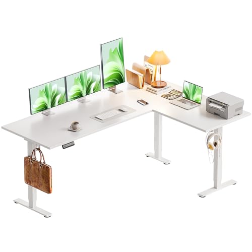 OffiGo L-förmig Höhenverstellbarer Schreibtisch, 160 x 120 cm Schreibtisch Höhenverstellbar Elektrisch, Eckschreibtisch Ergonomischer Steh-Sitz Tisch Computertisch, Weiß