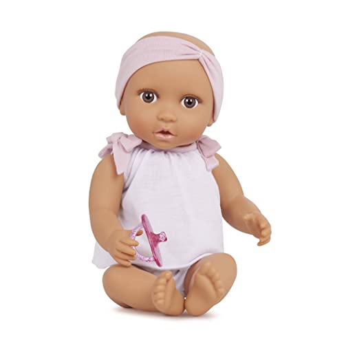 Babi BAB7225Z Baby Kleidung in Pink Weiß und Schnuller – Weiche 36 cm Puppe mit mittlerem Hautton und braunen Augen – Spielzeug ab 2 Jahren, '14