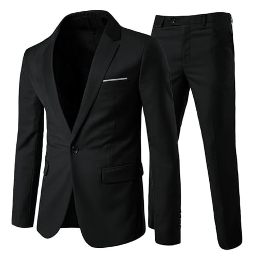 Allthemen Herren Anzug 2 Teilig Slim Fit Anzüge Business Hochzeitanzug für Männer Schwarz S