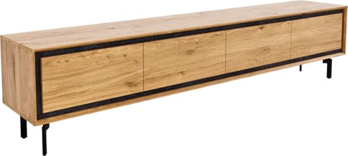 DELIFE TV-Board Stonegrace Eiche Natur 200 cm 4 Türen Fuß Oval Metall Schwarz Lowboard