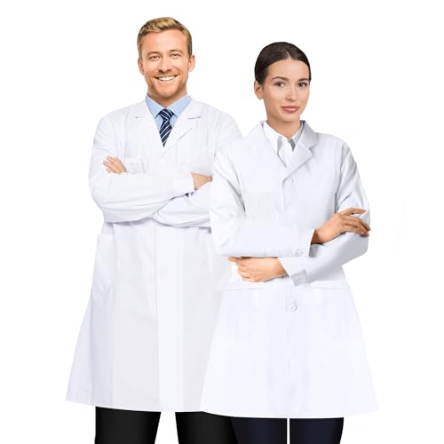 Y8HM Weißer Kittel Arztkittel Laborkittel Damen Herren Schutzkleidung Chemie Baumwolle Langarm mit Knöpfen & Tasche Medizinische Berufskleidung für Labor Hygiene & Mantel (M(168-173cm))