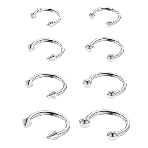 Yolev 8 Stück Hufeisen Piercing Silber 16 g Nasenseptum Chirurgenstahl Nasenring Septum Piercing Schmuck Set Lippenpiercing Ring Damen Augenbrauen Piercings Herren (Silber)