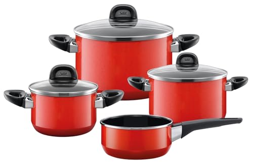 Silit Modesto Topfset Induktion 4-teilig, Kochtopf Set mit Glasdeckel, Silargan Funktionskeramik, Induktions Töpfe Set nickelfrei, für alle Herdarten geeignet, Made in Germany, rot