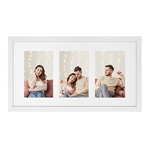 SONGMICS Bilderrahmen für 3 Fotos, Fotorahmen, Fotocollage, Wanddeko, hängend oder stehend, für Familienfotos, Selfies, MDF, Glas, weihnachten, weiß RPF006W01