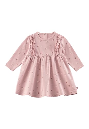 Sterntaler Kleid Blümchen - Mädchen Kleid aus Baumwolljersey mit Druck - Langarm Kleid mit Volants und gekräuseltem Rockteil - Knopfleiste im Nacken, Kinderkleidung ab Geburt, mattrosa, Größe 86