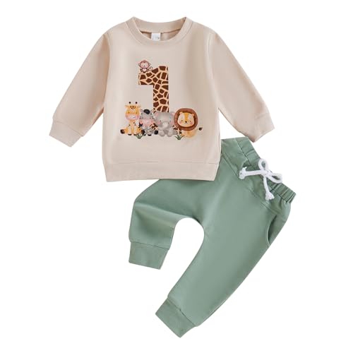 Geagodelia Baby Jungen 1. Geburtstag Kleidung Babykleidung Outfit Set Langarmshirt Sweatshirt + Hose Neugeborene Weiche Babyset 1 Jahr Zweiteiler (Beige, 12-18 Monate)