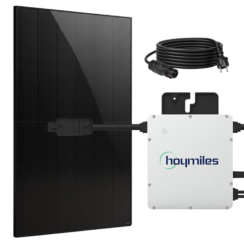SUNNIVA® 460W Balkonkraftwerk BIFAZIAL FULLBLACK komplett Steckdose HOYMILES 400 Watt Wechselrichter, PV Solaranlage Komplettset, 1x 460W N-Type Glas-Glas Bifacial Solarmodule, 5m Kabel