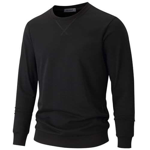 VEIISAR Herren Sweatshirt mit Rundhalsausschnitt Männer Basic Pullover Langarmshirts Freizeit Sport Shirt (616 Black XL)