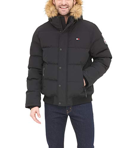 Tommy Hilfiger Herren Quilted Arctic Cloth Snap Front Snorkel Bomber Jacket Parka, schwarz, Mittel