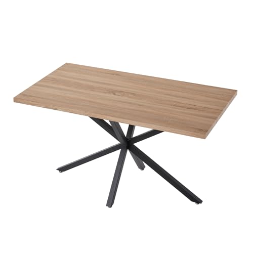JZGORC Moderner Rechteckiger Esstisch, Nordischer Esstisch mit MDF-Tischplatte, Esstisch mit Schwarzen Metallbeinen, Esstisch für Wohnzimmer oder Küche, 140 * 78 * 77 cm – Helle Eiche