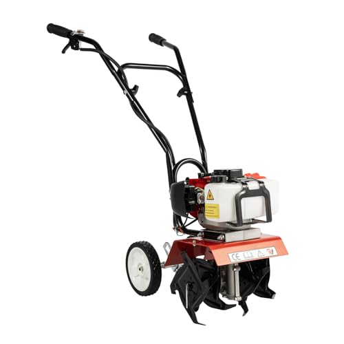 Gartenfräse Benzin Motorhacke 52CC 2-Takt Bodenfräse Benzin Mini Pflüger Starke Leistung, 1700W Bodenhacke Ackerfräse 6500-7000rpm für Pflügen, Graben, Unterpflügen