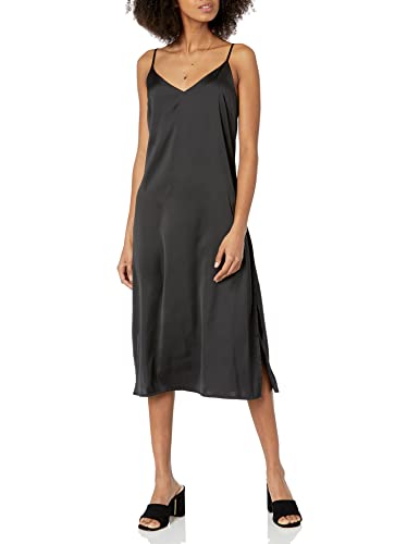 The Drop Damen Ana Midi-Kleid, V-Ausschnitt, seidiger Slip-Dress-Stil, Schwarz, XL