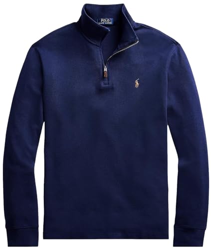 Polo Ralph Lauren Herren-Pullover mit halbem Reißverschluss, französische Rippstrick-Baumwolle, Ralph-lauren Navy, M