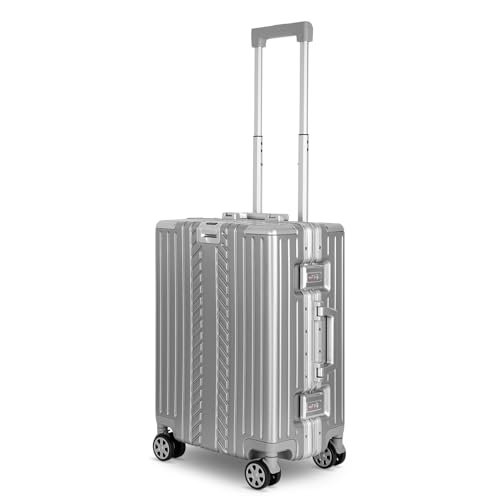 WINLIFE Größe M Reisekoffer Alu-Rahmen mit ABS & TSA Nummern-Schloss 53cm Kabinentrolley | Handgepäck Farbe-Silber