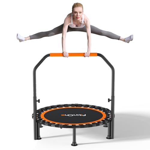 FitinOne 150KG Ø 101CM Faltbares Mini-Trampolin mit Bungee Bänder, 5-Fach Verstellbarer Schaumstoffgriff, Stabiler und leiser Fitness Indoor-Trampolin für Kinder und Erwachsene