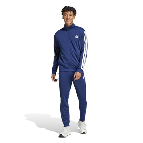 adidas Herren SPORTSWEAR BASIC 3 STRIPES TRICOT TRACKSUIT, Dark Blue, M