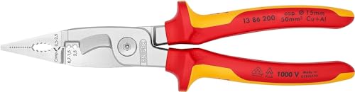 KNIPEX Elektro-Installationszange isoliert mit Mehrkomponenten-Hüllen, VDE-geprüft verchromt 200 mm, 13 86 200