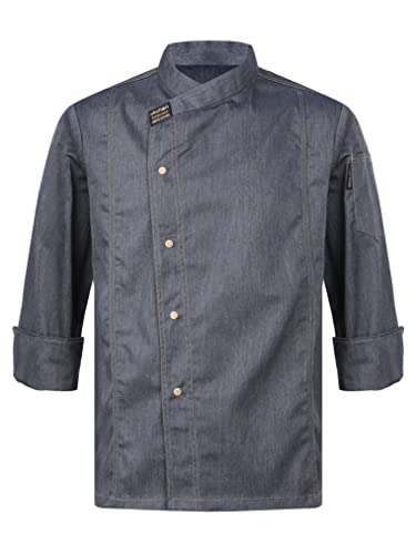 Freebily Unisex Herren Damen Kochjacke Bäckerjacke Mit Tasche Professionelle Kochuniform Mantel Hospitality Chef Coat A_Grau L