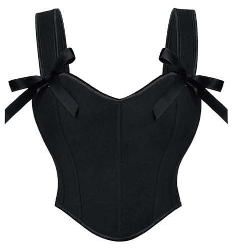 SCARLET DARKNESS Korsett Damen Elegant Lace-up Retro Corset Top Geschwungener Saum Corsage Boho Corsage Schwarz 38
