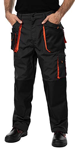 Stens Herren Arbeitshose mit Kniepolstertaschen, Bundhose- Gr. XL (58), Schwarz/Orange
