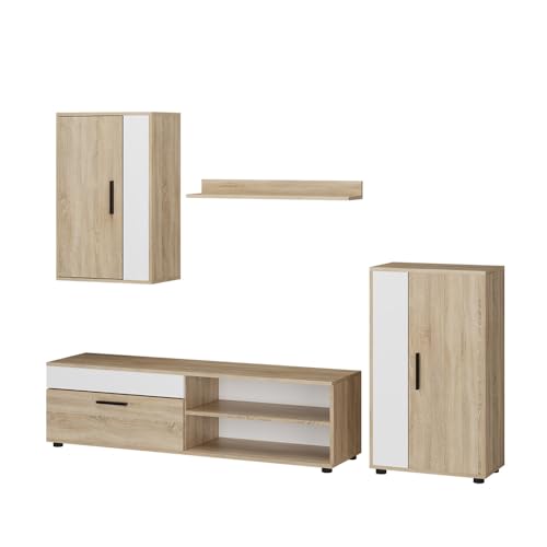 Vicco Wohnwand Berno, TV-Wand, Sonoma/Weiß, 4er Set