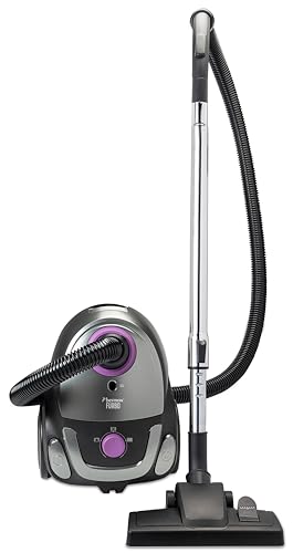 Bestron Staubsauger mit Beutel, Bodenstaubsauger inkl. 3 Staubsaugerbeutel, 94cm Teleskopstange & umschaltbarer Bodendüse, 7.5m Aktionsradius, auswaschbarer HEPA12 & Mikrofilter, Farbe: Lila/Silber