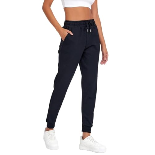 COMEOR Jogginghose Damen - Baumwolle Sporthose Lang Warme Trainingshosen, Frauen Freizeithosen, Sweatpants mit Regular Passform für Fitness, Yoga, Freizeit (Schwarz L)