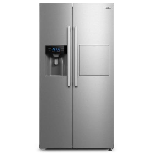 Midea KS-EIX 6.23 Side-by-Side Kühl-/Gefrierkombination/176,5 cm hoch/No Frost/Inverter Compressor/mit Barfach/Wasser-/Eisspender mit Festwasseranschluss/Twin Control, Rostfreier Stahl