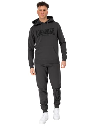 Lonsdale Herren Trainingsanzug mit Kapuze CLOUDY schmale Passform, Anthracite/Black, L