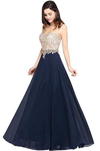 Misshow Abendkleid, lang, große Größe, sexy, rückenfrei, schick, elegant, Galakleid, marineblau, 34