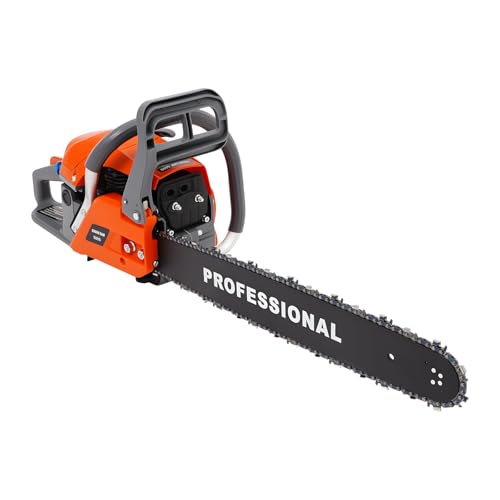 HUOMMGS 58CC Motorsäge Benzin 2-Takt Motor Kettensäge Benzin 2400W Upgrade Motorsäge mit 50cm Schwertlänge Professionell Ketten Säge mit Seilzugstarter Baumpflegesäge für Gärten (Orange)